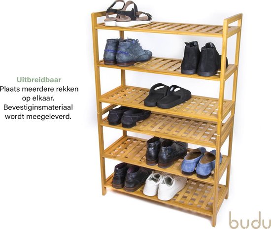 Budu Schuhregal (3 Ebenen) - Schuhregal Bambus - Schuhschrank Holz - Schuh-Organisator