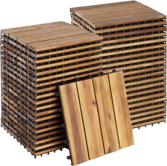 tectake® - Gartenfliesen aus Holz - Wetterfest - Bodenbelag für Balkon - Bodenfliesen - Balkonboden - Terrassenfliesen mit Klicksystem - Drainage - 40er Set
