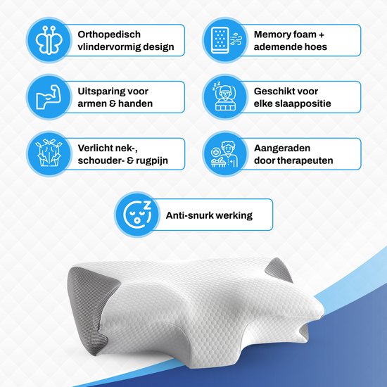 Sleeptight Schmetterlingskissen - Orthopädisches Kissen gegen Nackenschmerzen - Ergonomisches Anti-Schnarch-Kissen - Gedächtnisschaum Apnoe-Kissen - 65x35x13cm