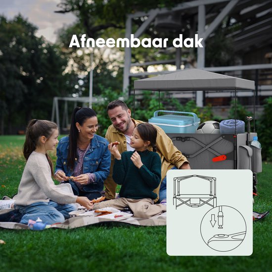 LifeGoods Wagon - faltbar - Kindertransport - mit Dach - 80KG Tragfähigkeit - Strandwagen - schwenkbare Räder - grau