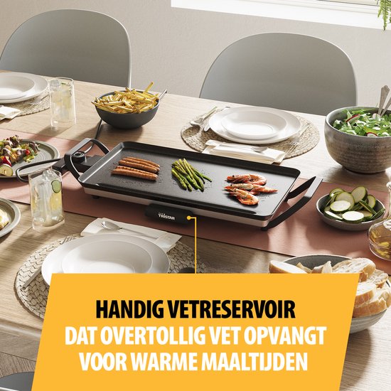 Tristar Grillplatte BP-2667 - Tischgrill M: 46 x 26 cm - Für den Innen- und Außenbereich - BPA frei - Gourmet-Grillplatte für den Tisch - 4 bis 6 Personen - Mit einstellbarem Thermostat - Antihaftbeschichtung - Schwarz