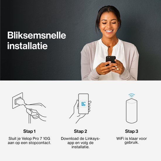 Linksys Velop Pro 7 10G - Mesh WiFi - Tri-Band - WiFi 7 Router - 11000 Mbps - 1-Pack - Weiß