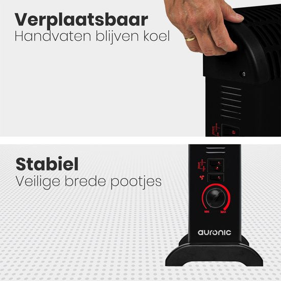 Auronic Elektrokonvektor - 750/1250/2000 Watt - mit Gebläse - Heizung - Heizlüfter - Schwarz