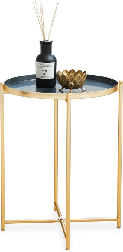 LIFA LIVING Beistelltisch Modern - Grau & Gold Couchtisch - Rund - Metall - Für Wohnzimmer, Schlafzimmer oder Büro - 37,5 x 47,5 cm
