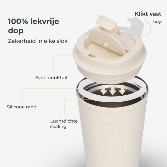 Castagnola Thermos Cup - Kaffeebecher To Go - Reisebecher für Kaffee und Tee - Teebecher - 380 ML - Edelstahl - Offwhite