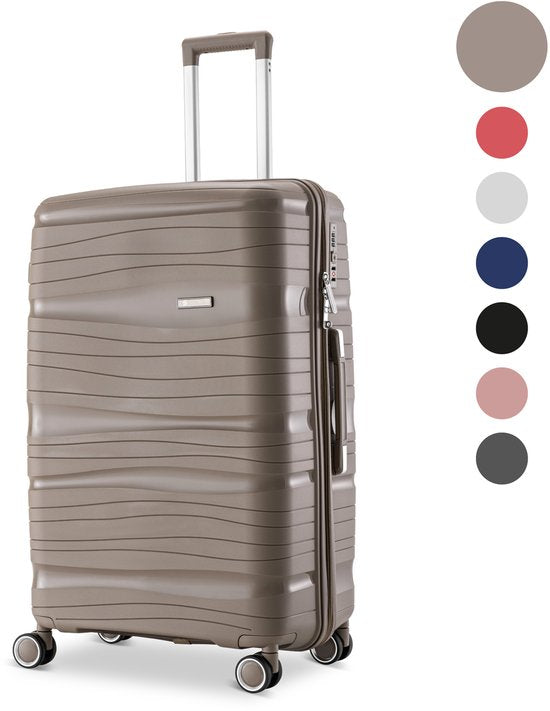 SKYCASES Travelin' Charm - 28-inch großer Reisekoffer - Zahlenschloss - 41x24x69 cm - 98L - leicht, wasserdicht & langlebig - Champagne V2
