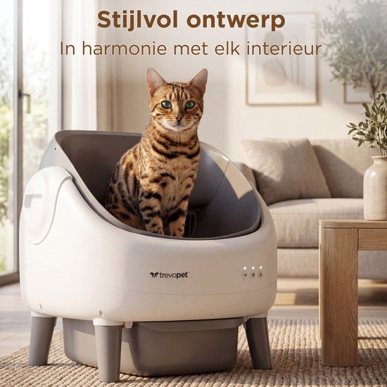 TrevoPet® Air - Automatische Katzentoilette mit App - Selbstreinigend & sicher - Für Katzen bis zu 12 kg - Inkl. Matte, 60 Abfallbeutel & Zubehör - 10-Liter-Abfallbehälter - Weiß & Grau