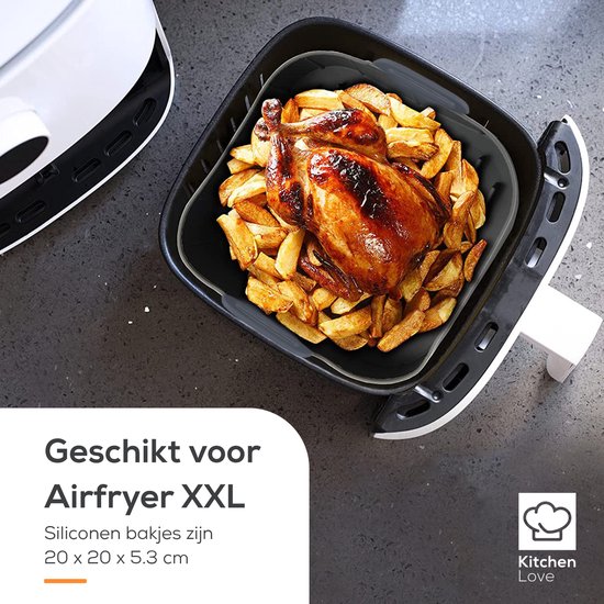 KitchenLove Airfryer Tabletts Silikon XXL - 2 Stück - Quadratisch - Backpapier Alternative - Zubehör - BPA frei - 20CM