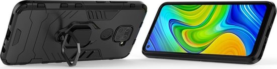 Mobigear Case passend für Xiaomi Redmi Note 9 Phone Case Hardcase | Mobigear Armor Ring Backcover Shockproof mit Ringhalterung | Shockproof Redmi Note 9 Phone Case | Anti Shock Proof - Black