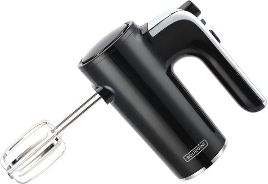 Bourgini Retro-Handmixer – 5 Geschwindigkeitsstufen und Turbo-Funktion – Teighaken und Rührbesen aus Edelstahl – Schwarz