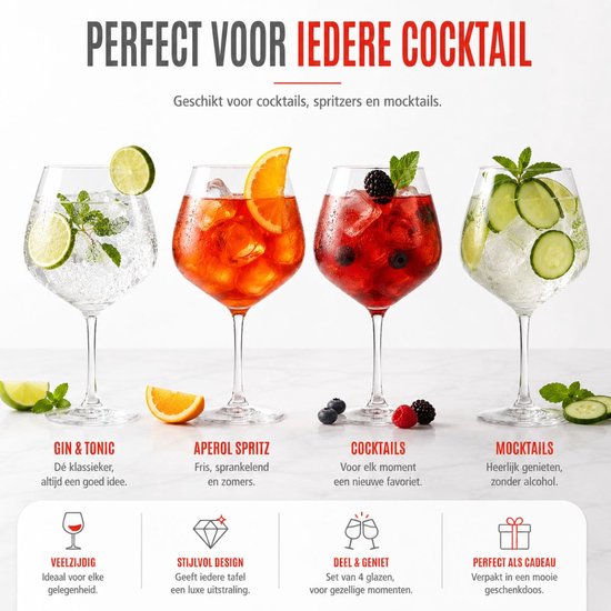 alpina Cocktailgläser, 4er-Set – Gläser für Gin Tonic, Aperol Spritz und Cocktails – Gin-Tonic-Glas 73 cl – Cocktail-Set – Glas