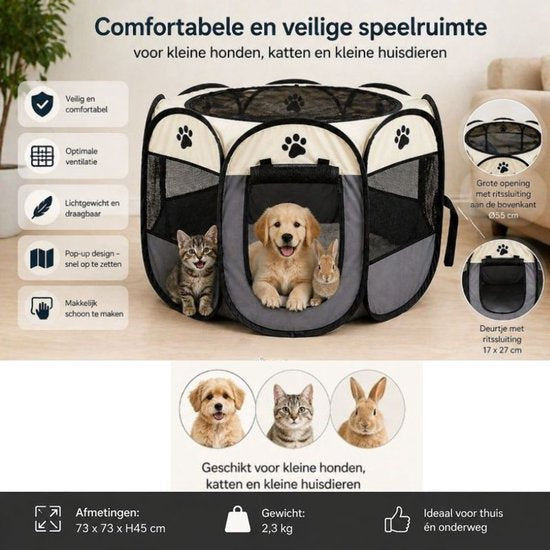 Ceruzo Welpenauslauf faltbar - für kleine Hunde - Katzen - Kaninchen - 73 cm