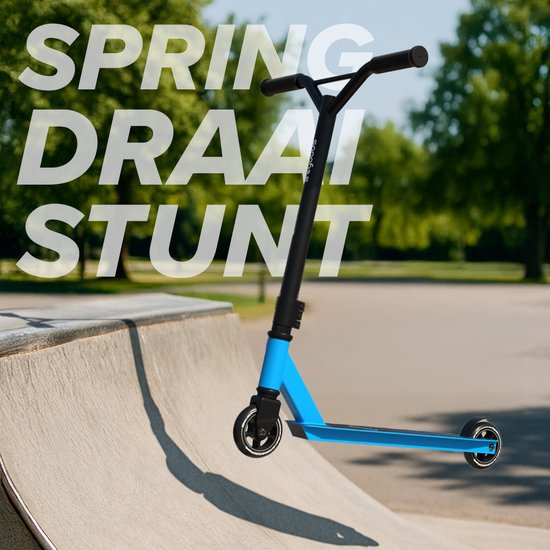 LifeGoods Stuntstep Fly Pro - 6+ Jahre - Schritt für Kinder - Jungen/Mädchen - 100mm - 100KG - Schwarz/Blau