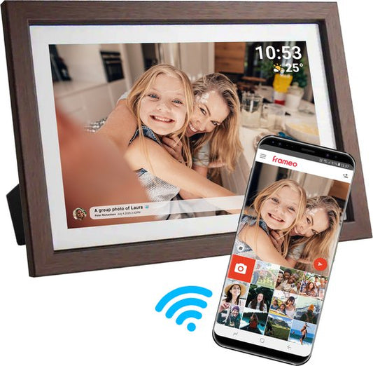 Denver Digitaler Bilderrahmen 10,1 Zoll – Holz – HD – Frameo-App – Fotorahmen – Digitaler Kalender – WLAN – 16 GB – IPS-Touchscreen – PFF1040DW