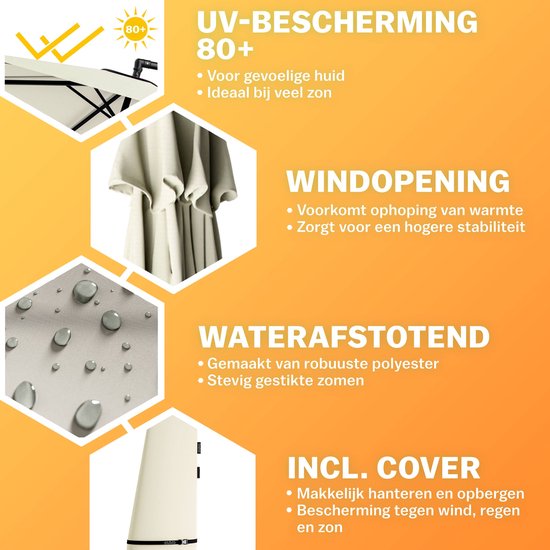 Schwimmender Sonnenschirm Zusammenklappbar - Aluminium Ø330cm UV-Schutz 80+ - Beige