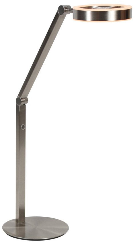 Tischlampe Ringlux 4139ST von Steinhauer – Elegante Lampe aus gebürstetem Stahl, höhenverstellbar von 40 bis 75 cm, mit doppelter LED-Beleuchtung und Touch-Dimmer.