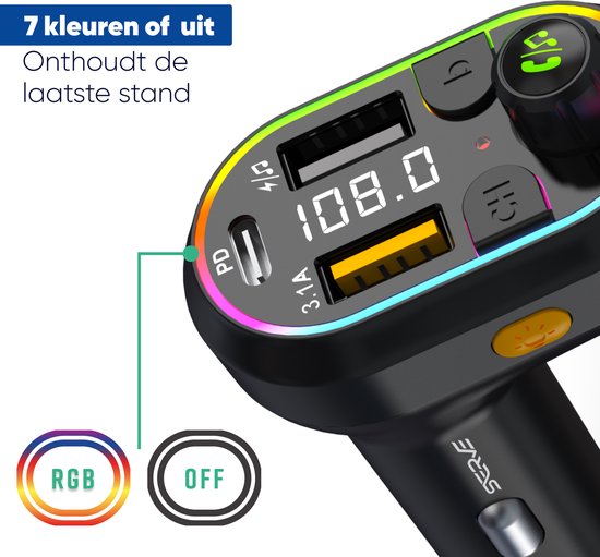 Serve Bluetooth-Empfänger Auto - FM-Transmitter - 25W Superschnelle Aufladung - Auto-Autoladegerät USB-C Schnell-Ladegerät