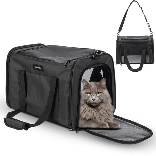 Volcan Travel Bag Cat - Reisekorb - Tragetasche Katzen - Transportbox mit Toplader - Tragekorb Anthrazit