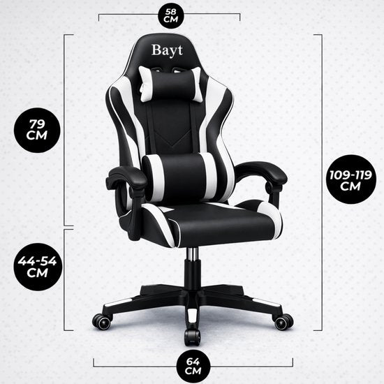 Bayt Game chair - Gaming-Stuhl - Gaming-Stuhl - Verstellbare Rückenlehne - Komfortabler Game-Stuhl - Schwarz und weiß