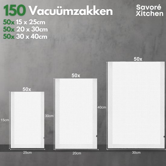 Savoré Kitchen Vakuumbeutel Lebensmittel - Mehrere Größen - 150 Stück - Vakuum- und Sous-Vide-Beutel - BPA frei