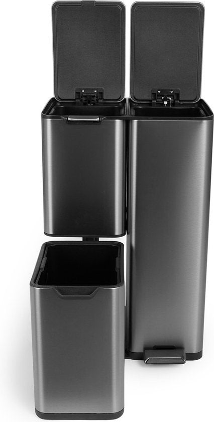 Umuzi Reinigungsabfalleimer - 60L - Soft Close - Metallic grau - Abfalltrennung 3 Behälter - 47 x 39 x 72