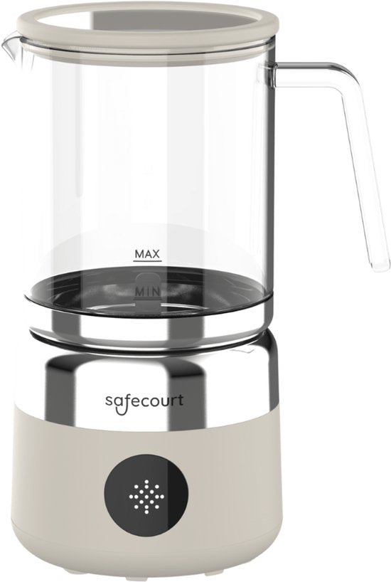 Safecourt Kitchen Glas-Milchaufschäumer - Elektrischer Milchaufschäumer - Glaskanne & PFAS-frei - Spülmaschinenfest - Beige
