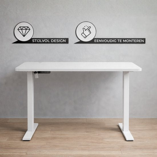 Bayt Sitz-Steh-Schreibtisch - Elektrischer Schreibtisch - Höhenverstellbarer Schreibtisch - 120 x 60 cm - Weiß