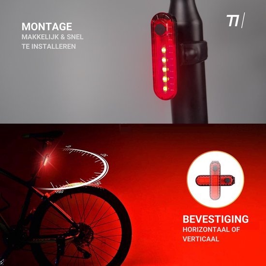 TIKKENS LED Fahrradlicht Set - USB wiederaufladbar - Vorderlicht & Rücklicht - MTB & Rennrad Beleuchtung - Wasserdicht - Schwarz