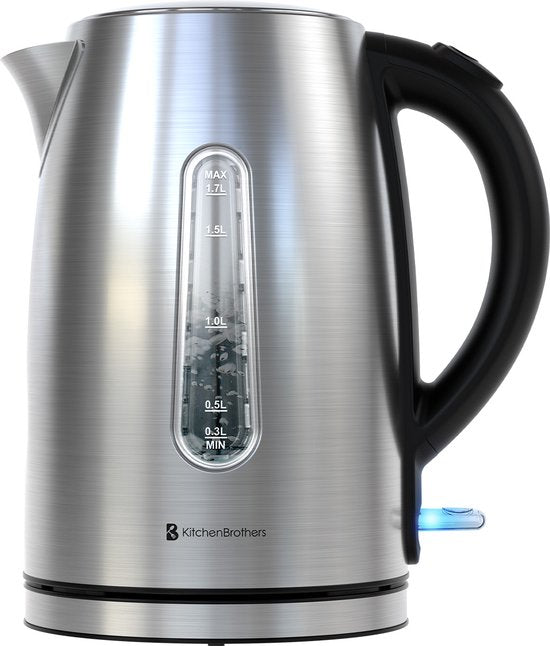 KitchenBrothers Wasserkocher - Elektrisch - 1,7L - 2200W - Edelstahl - Silber