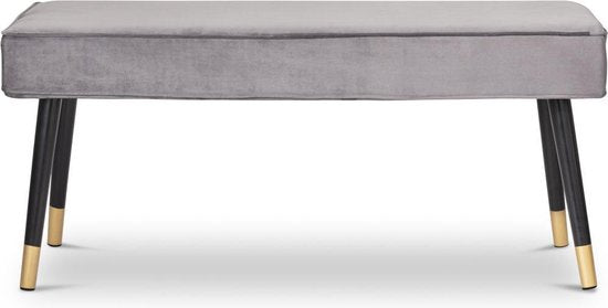 LIFA LIVING Flurbank Barcelona - Grau & Gold - Modern - Samt & Holz - 101 x 42 x 45 cm