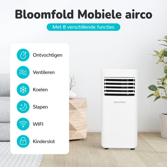 Bloomfold Mobile Air Conditioner - 9.000 BTU - 4-in-1 - Klimaanlage mit Fensterdichtungs-Kits - Schlafzimmer-Klimaanlage - Wohnzimmer-Klimaanlage - kühlt bis zu 25mÂ²