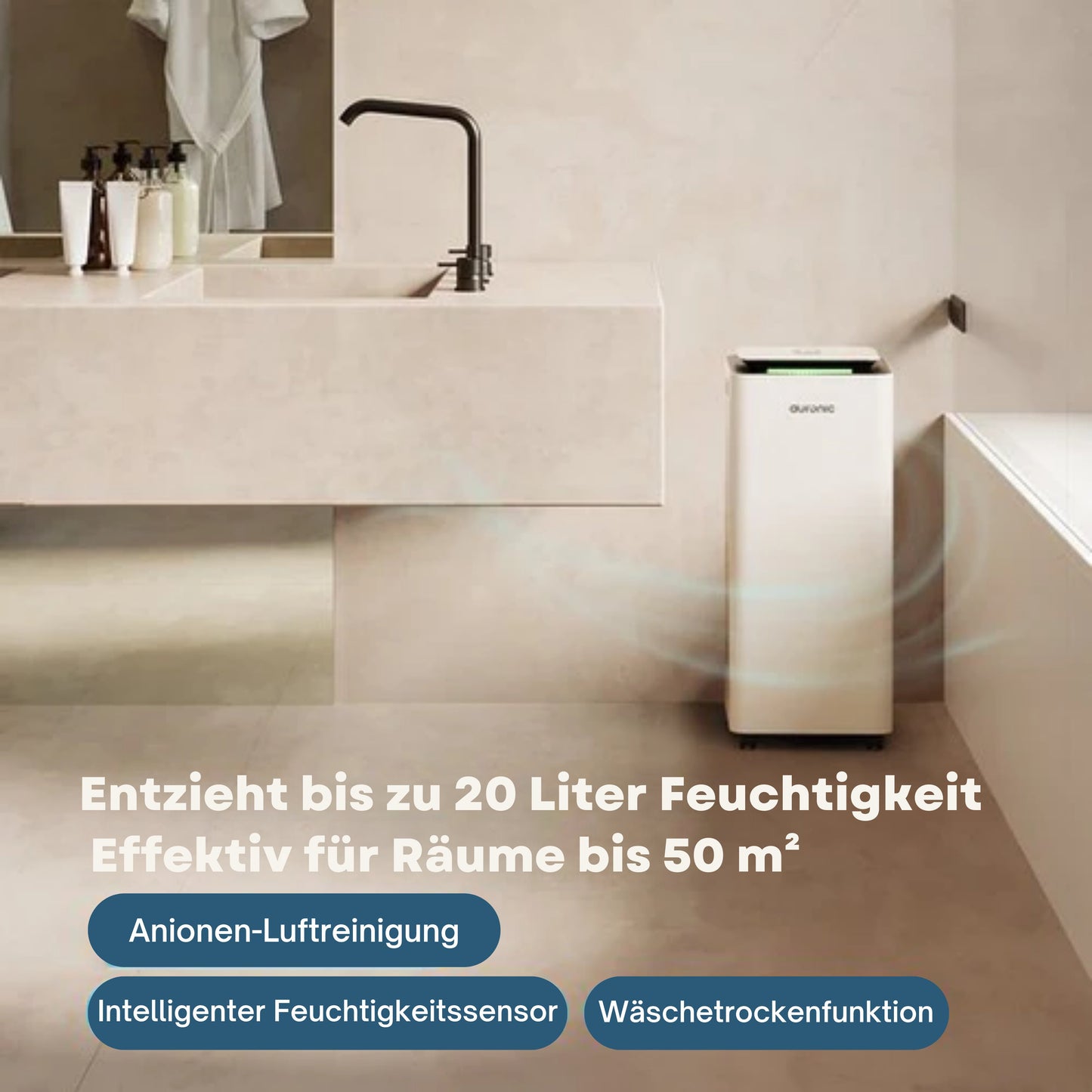 Auronic Luftentfeuchter und Luftreiniger - Pro Series - 20L pro Tag - Waschtrockenfunktion - Schlafzimmer, Badezimmer und Wohnzimmer - Weiß