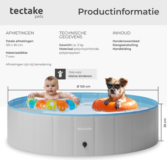 Tectake Hundepool Nele - Faltbare Hundebadewanne - Ø120 cm - Rutschfest -