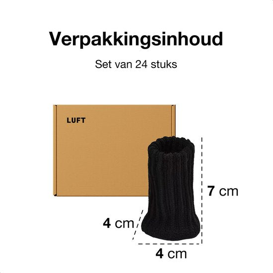 Luft Stuhlbeinschoner - 24 Socken - Mit Anti-Kratz-Filz - Bodenschutz - Stuhlschoner - Rund - Stretch - Schwarz - Stuhlsocken - Kappen für Stuhlbeine - Beine für Möbel