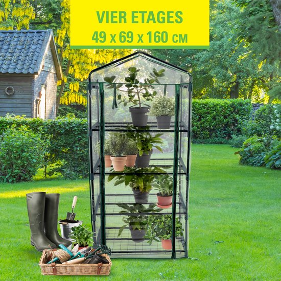 Kinzo Garden - Kunststoffgewächshaus - 4-stöckiges Gewächshaus - 69 x 49 x 160 cm - Grün
