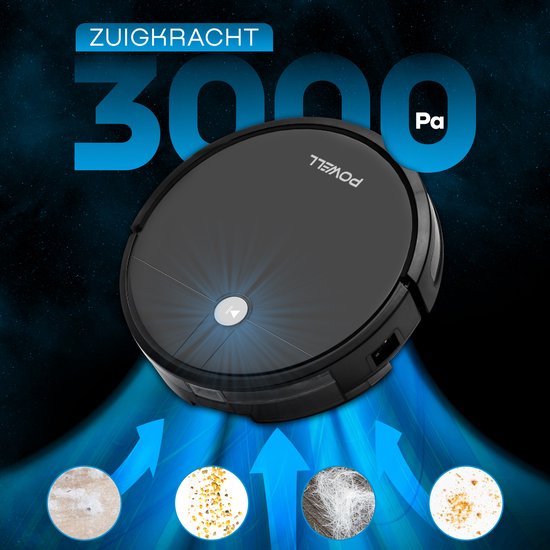 Powell Staubsauger Roboter - Staubsauger Roboter mit Wischfunktion - Staubsauger Roboter mit Ladestation - Staubsauger Roboter - Wischroboter - Schwarz