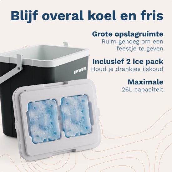TRVLMORE Cool Box 26L - 65-Stunden-Kühlung - Kühlbox - Inklusive 2 Kühlelemente - Anthrazit