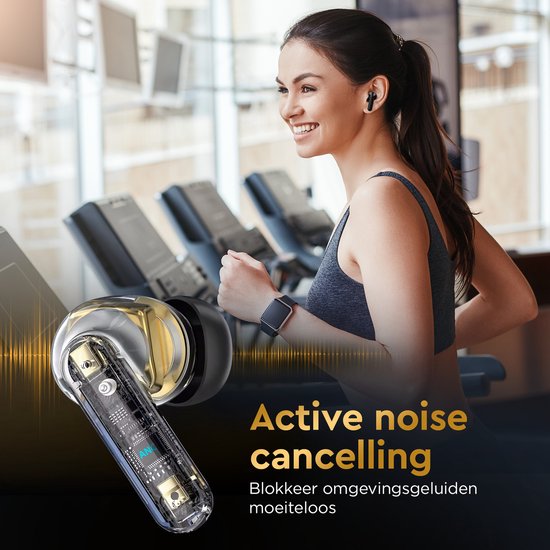 Golden Sound Earphones kabellos - Kabellose Ohrhörer - Bluetooth-Ohrhörer - Aktive Geräuschunterdrückung - Sport-Ohrhörer - LED-Display - Touch-Funktion - Geeignet für jedes Smartphone & Laptop