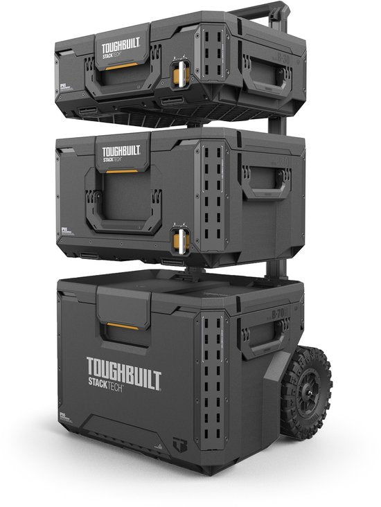 Toughbuilt StackTech Set Werkzeugkoffer Aufbewahrung mit Rädern 3 Stück ( TB-B1S3-B70R ) IP65 + 2x StackTech Werkzeugkoffer Schwarz