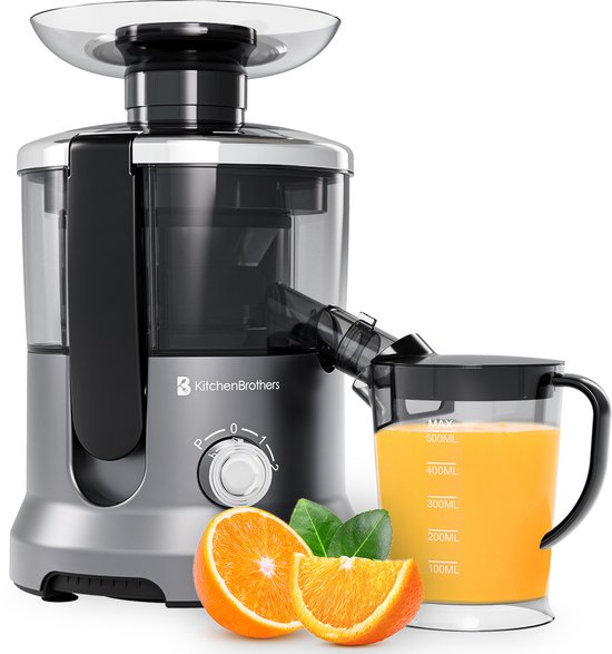 KitchenBrothers Entsafter - für Gemüse und Obst - Entsafter - mit Fruchtfleischbehälter - 500ml - 600W - Silber/Grau