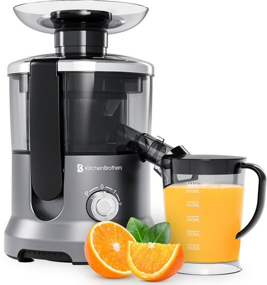 KitchenBrothers Entsafter - für Gemüse und Obst - Entsafter - mit Fruchtfleischbehälter - 500ml - 600W - Silber/Grau