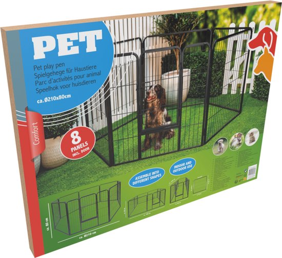 maxxpro Welpenauslauf faltbar - Hundeauslauf, Kaninchenauslauf und Katzenauslauf - Auslauf mit 8 Paneelen - Hundezwinger 210x80cm - Montagezwinger ohne Werkzeug - Schwarz