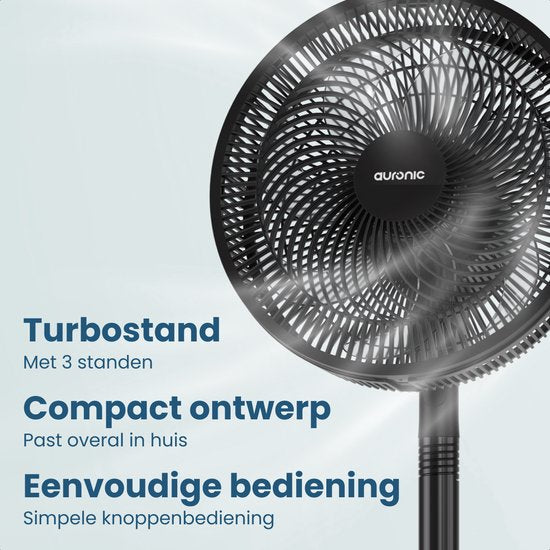 Auronic Stativventilator - Standventilator - höhenverstellbar - drehbar - flüsterleise - 3 Geschwindigkeiten - leiser Ventilator - schwarz