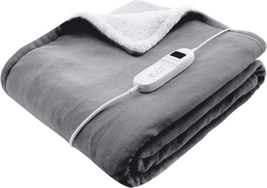 Bloomfold Elektrische Heizdecke - 160 x 130 cm - Waschbar - 9 Stufen - Mit Timer - Flanell - Grau