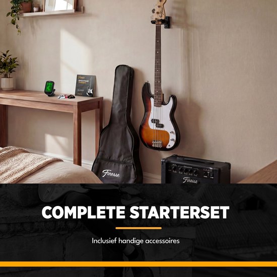 Finesse E-Bass mit Verstärker – Starter-Set – Erwachsene – Kinder – Sunburst