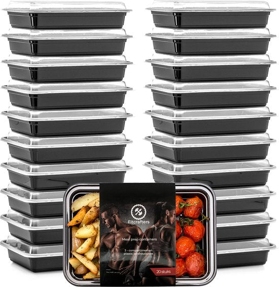 Fitcrafters Meal Prep Trays - Frischhalteschalen - Gefrierschalen - 20 Stück - 1 Abteil - 1L - BPA frei