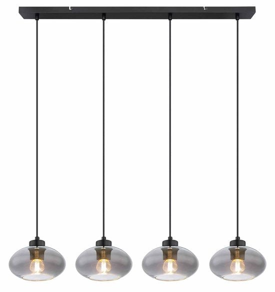Globo - Pendelleuchte - Shaun - schwarz - Glas Rauchglas - große Esstischlampe - E27 - 15572-4H