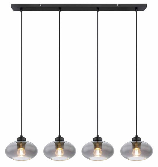 Globo - Pendelleuchte - Shaun - schwarz - Glas Rauchglas - große Esstischlampe - E27 - 15572-4H