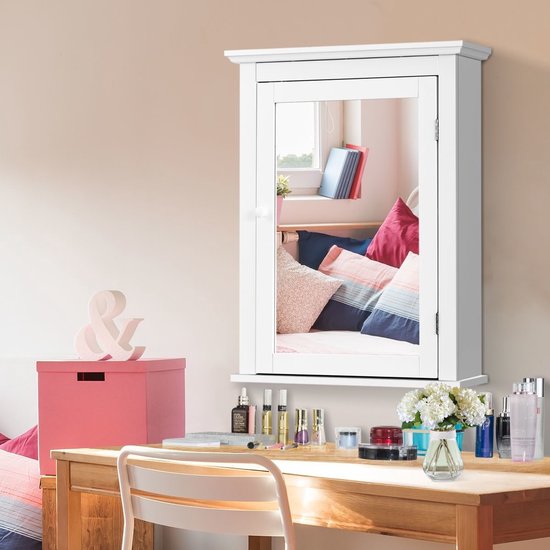 Costway - Badezimmer - Spiegelschrank - Holz -Weiß - 56 x 15 x 69,5 cm