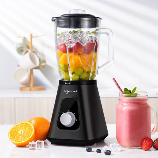Safecourt Küchenmixer - Leistungsstarker - 1200-Watt-Mixer - Mit To-Go-Becher - 3 Ständer - Schwarz